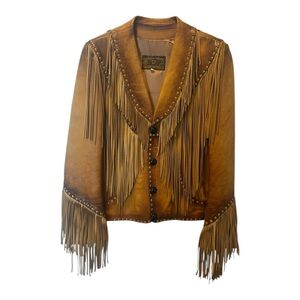 1970s Vintage Tan Leather Fringe Unisex Jacket